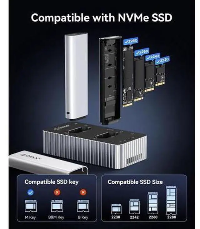 Alt view image 7 of 7 - 40Gbps M.2 NVMe Hard Drive Docking Station with Offline Clone Dual-Bay NVMe Cloner with USB C Cable for Both (M Key, B+M Key) PCIE NGFF Dock, Compatible Size 22110 2280 2260 2242 2230-IT28N