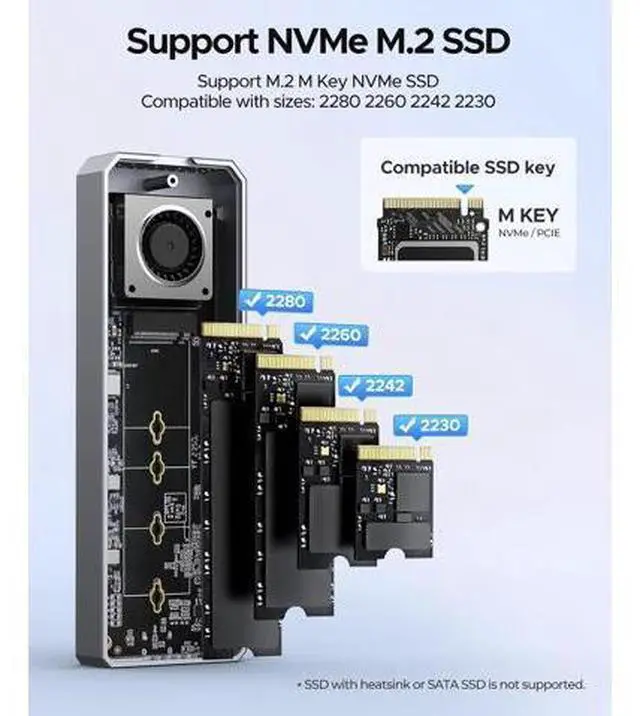 Alt view image 4 of 7 - 40Gbps M.2 NVMe SSD Enclosure with Built-in Cooling Fan, Aluminum External NVMe Case Supports M Key PCIe 4.0 Drive, Compatible with Thunderbolt 3/4, USB4/3.2/3.1/3.0 Interface- CNM2