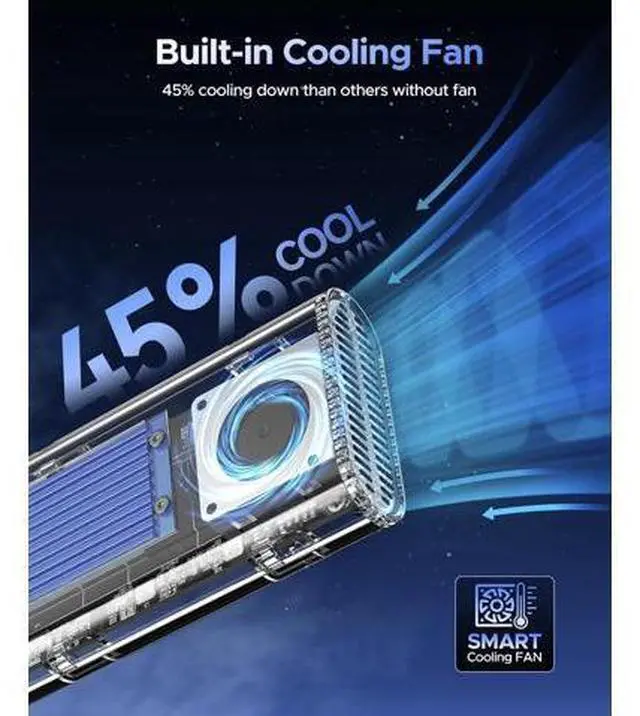 Alt view image 3 of 7 - 40Gbps M.2 NVMe SSD Enclosure with Built-in Cooling Fan, Tool-Free, Support 2230 2242 2260 2280(M Key), Compatible with Thunderbolt 4/3 USB4/3.2-TCM2U4-BLUE
