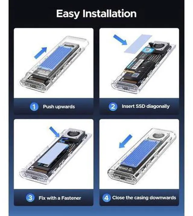 Alt view image 7 of 7 - 40Gbps M.2 NVMe SSD Enclosure with Built-in Cooling Fan, Tool-Free, Support 2230 2242 2260 2280(M Key), Compatible with Thunderbolt 4/3 USB4/3.2-TCM2U4-BLUE