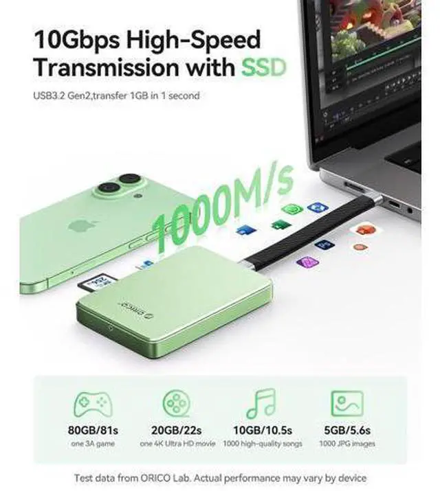 Alt view image 3 of 7 - Magnetic M.2 NVMe SSD Enclosure USB3.2 Gen2 10Gbps PD 100W TF/SD Card Reader MagSafe Dock for iPhone 17/16/15 Pro Max Plus 2230/2242/2260/2280 B+M Key AP80F Green