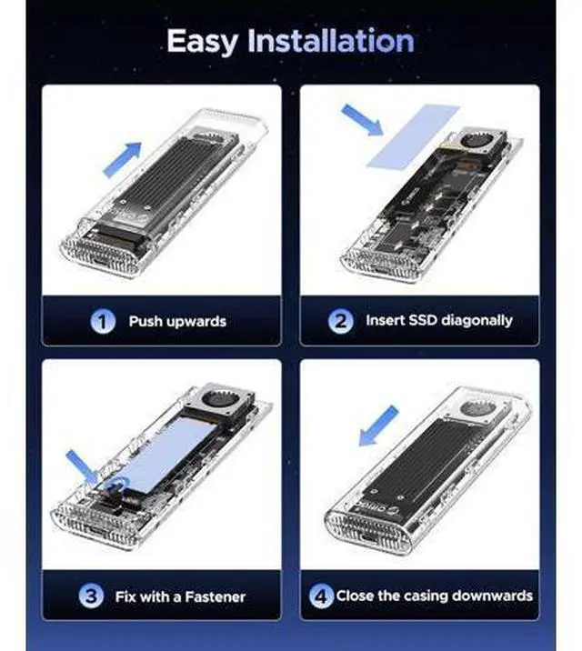 Alt view image 7 of 7 - 40Gbps M.2 NVMe SSD Enclosure with Built-in Cooling Fan, Tool-Free, Support 2230 2242 2260 2280(M Key), Compatible with Thunderbolt 4/3 USB4/3.2-TCM2U4-BLACK