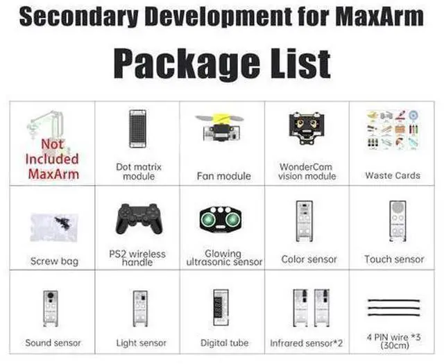 Alt view image 2 of 7 - Secondary Development for MaxArm Upgrade, Sensor Kits, WonderCam Vision Module, PS2 Handle, Glowing Ultrasonic, Color/Touch/Sound/Light/Digital Tube Sensors (Not Included MaxArm Robot Arm)