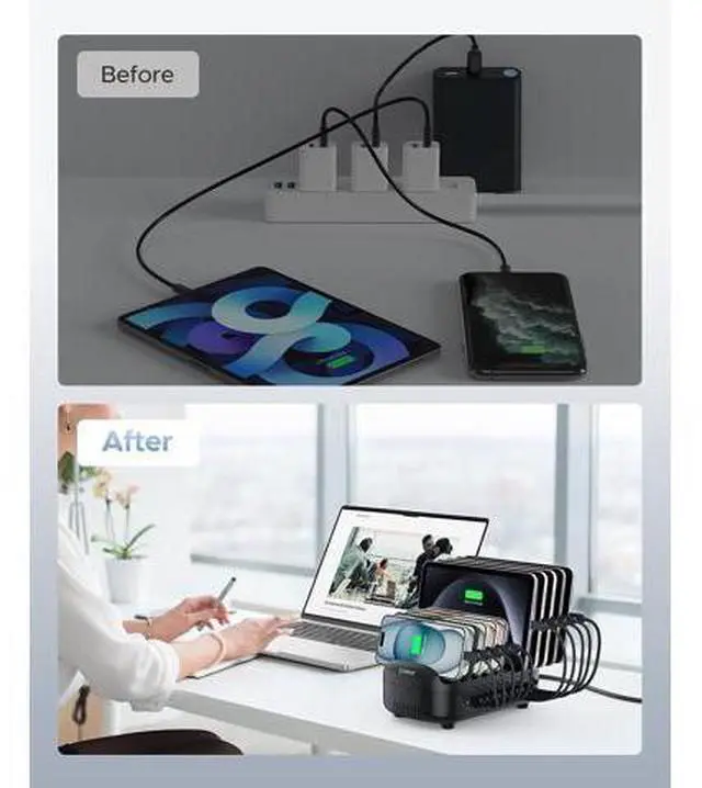 Alt view image 5 of 6 - 120W Charging Station for Multiple Devices, 10-Ports USB Charging Docking Organizer Station, Multi USB Charging Station Compatible with iPad, Tablet, Kindle, Airpods and Cell Phone