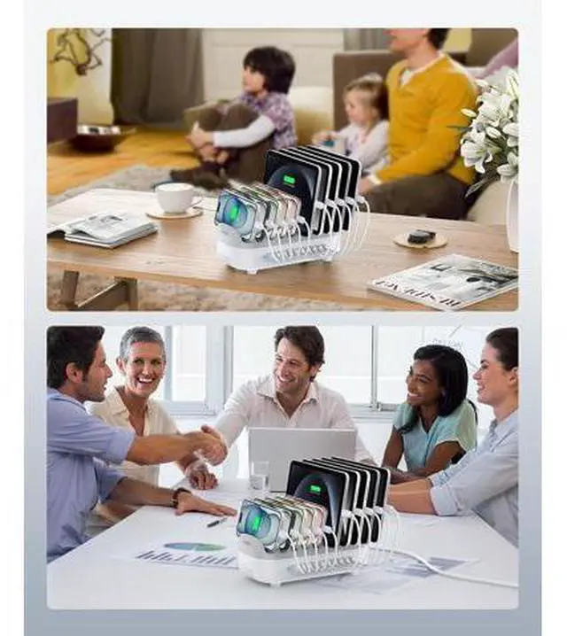 Alt view image 6 of 6 - Multi USB Charging Station, 120W Charging Docking Organizer for Multiple Devices with Cables, 10-Ports Charging Station Compatible with iPad, iPhone, Tablet, Kindle and Cell Phones