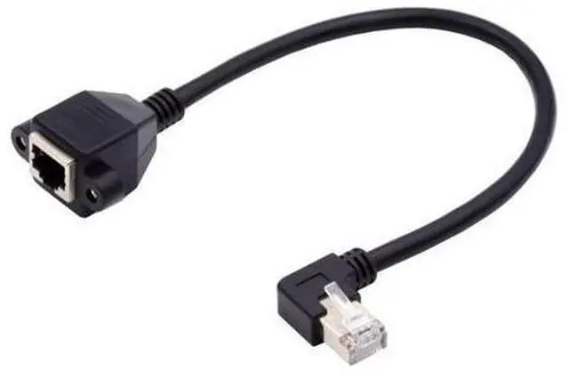 Main image of Right Angled 90 Degree 8P8C FTP STP UTP Cat6 Male to Female LAN Ethernet Network Extension Cable with Panel Mount Holes