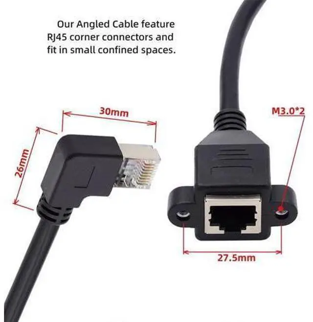 Alt view image 2 of 7 - Right Angled 90 Degree 8P8C FTP STP UTP Cat6 Male to Female LAN Ethernet Network Extension Cable with Panel Mount Holes