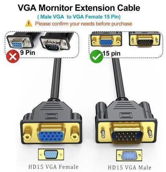 Alt view image 2 of 7 - VGA Extension Cable 3FT, VGA Male to Female Cord 3 Feet 15 Pin (NOT 9 Pin), SVGA Extender HD15 Monitor Video Adapter Cable Support 1080P Full HD for Laptop, PC, Projector, HDTV, Display
