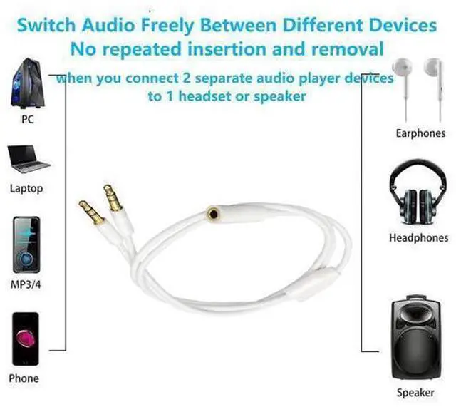 Alt view image 3 of 6 - 3.5mm Headphone Audio Splitter 1 Female to 2 Male TRS Y 3.5mm Splitter Cable Gold-Plated Stereo Jack for PC Smartphone MP4 Earphone Mp3 Speaker 19.68 inch 0.5m White