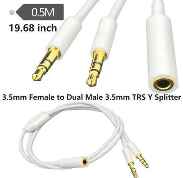 Alt view image 6 of 6 - 3.5mm Headphone Audio Splitter 1 Female to 2 Male TRS Y 3.5mm Splitter Cable Gold-Plated Stereo Jack for PC Smartphone MP4 Earphone Mp3 Speaker 19.68 inch 0.5m White