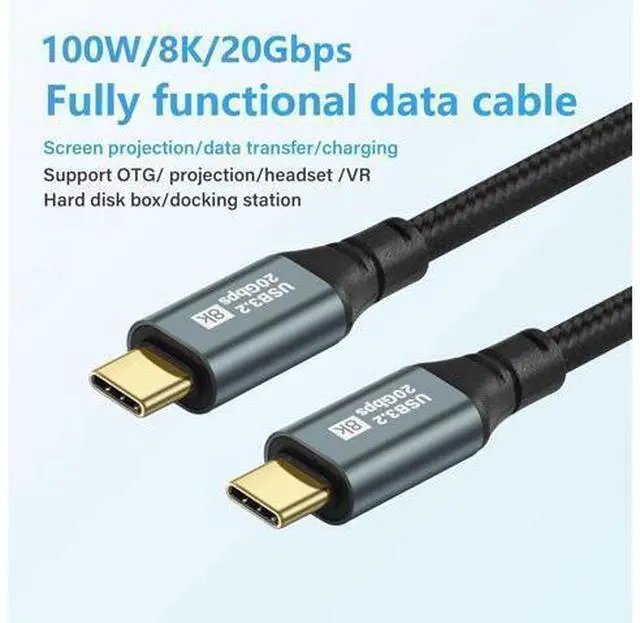 Alt view image 2 of 5 - Gen3.2 Type-C Data Cable Dual Type-C Cable 100W High Definition 8k Projection Screen Cable 20GB Full Phone Data Cable 0.5M