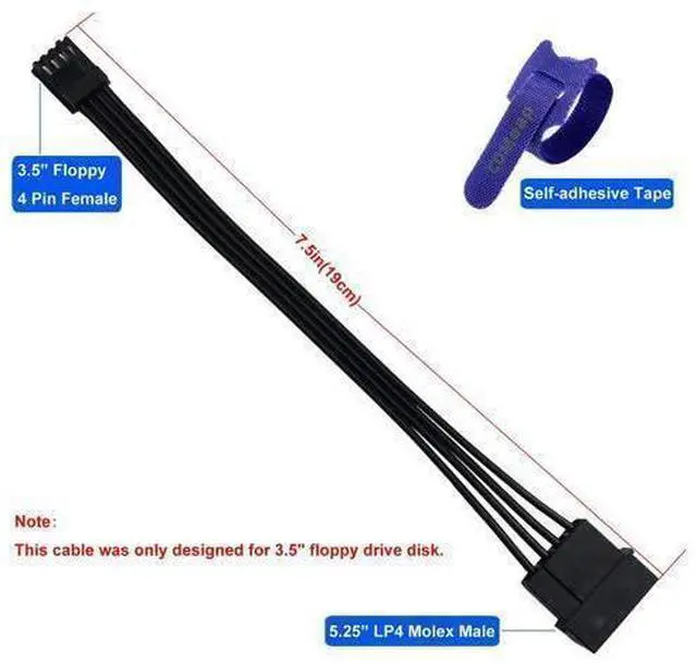Alt view image 4 of 5 - (2-Pack) 4 Pin LP4 5.25" Molex to 3.5" Floppy Drive 4 Pin Female FDD Power Adapter Cable 7.5-inch(19cm)