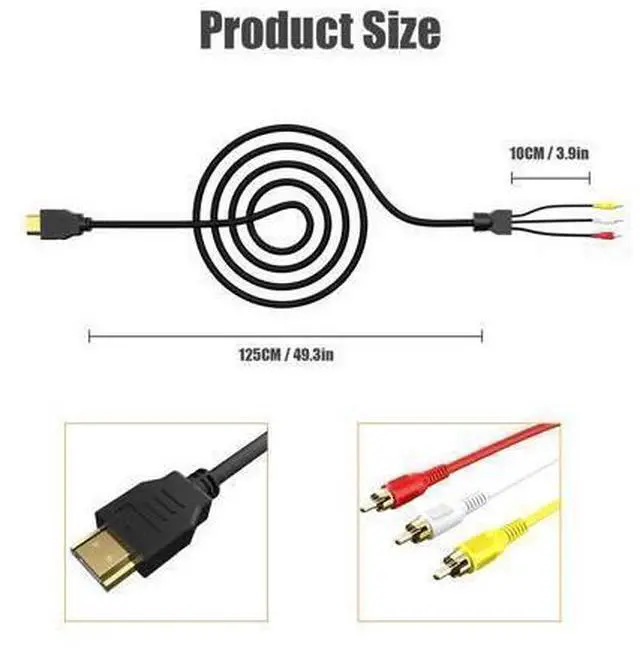 Alt view image 2 of 7 - HDMI to RCA Converter, 1080P 5ft HDMI Male Goldplated to 3-RCA Video Audio AV Cable Connector Adapter Transmitter for TV HDTV DVD(NO Signal Conversion Function)