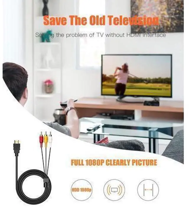 Alt view image 6 of 7 - HDMI to RCA Converter, 1080P 5ft HDMI Male Goldplated to 3-RCA Video Audio AV Cable Connector Adapter Transmitter for TV HDTV DVD(NO Signal Conversion Function)