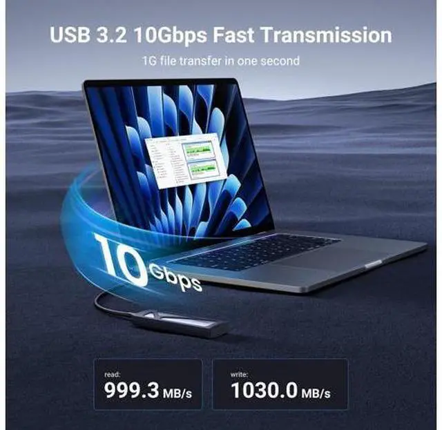 Alt view image 2 of 5 - UGREEN SSD Enclosure, Tool-Free USB C External, 10Gbps M.2 NVMe to USB Adapter/Reader Supports M and B&M Keys and Size 2230/2242 /2260/2280 SSDs