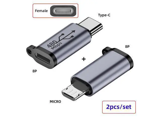 Alt view image 2 of 7 - 2pcs/lot USB2.0 8P Female to Micro USB Type-C USB-C Male Power Adapter 480Mbps Data with Chain Holes