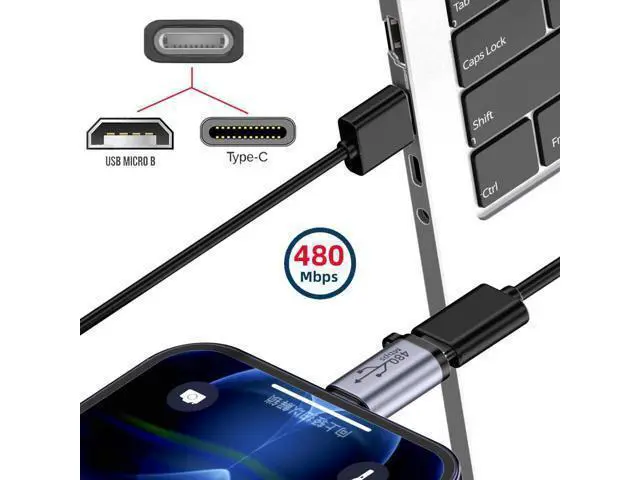 Alt view image 4 of 7 - 2pcs/lot USB2.0 8P Female to Micro USB Type-C USB-C Male Power Adapter 480Mbps Data with Chain Holes