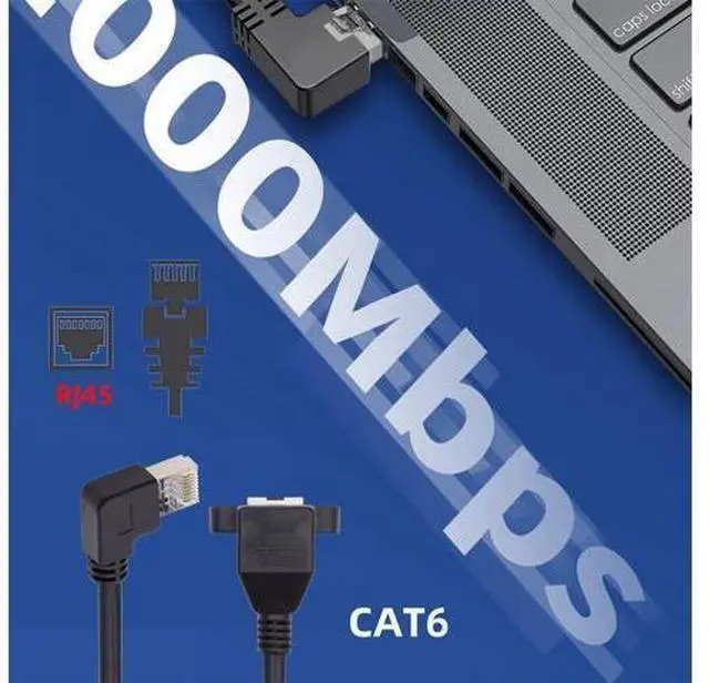Alt view image 6 of 7 - Right Angled 90 Degree 8P8C FTP STP UTP Cat6 Male to Female LAN Ethernet Network Extension Cable with Panel Mount Holes