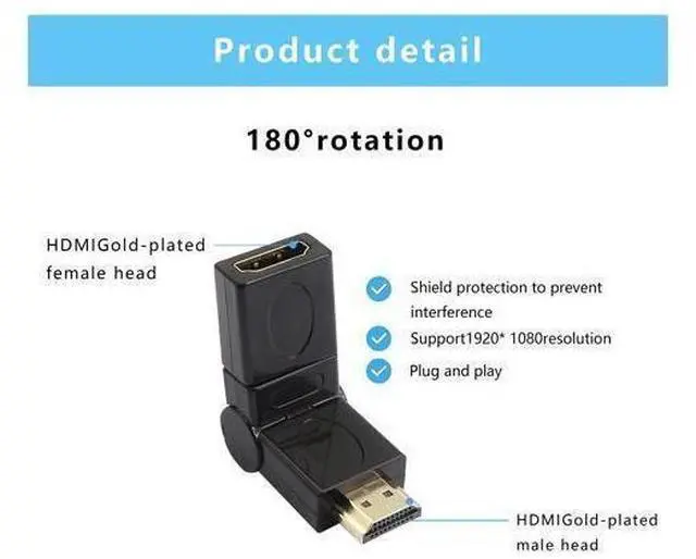 Alt view image 2 of 7 - Swivel Angle HDMI Adapter,90 180 270 360 Degree Angle Rotatable Extension Connector Adjustable Male to Female Adaptor for Full HD Support Including 720p-1080p,No Loss in Video/Audio Quality