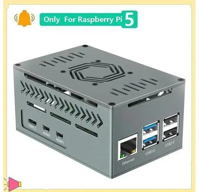 Alt view image 2 of 7 - Aluminum Case For Raspberry Pi 5 Includes 4010 PWM Fan, Copper Heatsinks For X1000/X1001/X1003/N04/N05 Pcie Boards