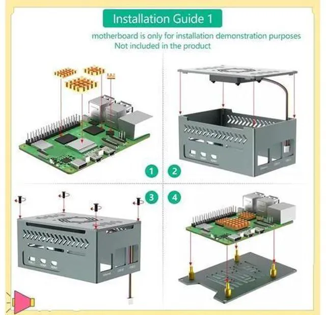 Alt view image 4 of 7 - Aluminum Case For Raspberry Pi 5 Includes 4010 PWM Fan, Copper Heatsinks For X1000/X1001/X1003/N04/N05 Pcie Boards