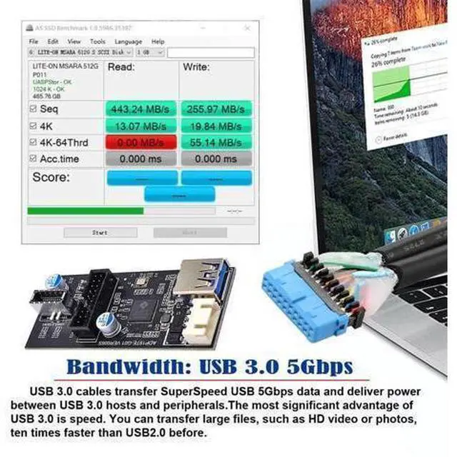 Alt view image 3 of 7 - 5Gbps Single 19/20Pin Header to USB 3.0 20Pin & Type-E Dual Ports Female PCBA Type Adapter Splitter 1 to 2 HUB