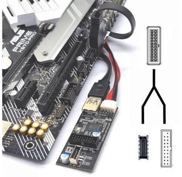 Alt view image 6 of 7 - 5Gbps Single 19/20Pin Header to USB 3.0 20Pin & Type-E Dual Ports Female PCBA Type Adapter Splitter 1 to 2 HUB