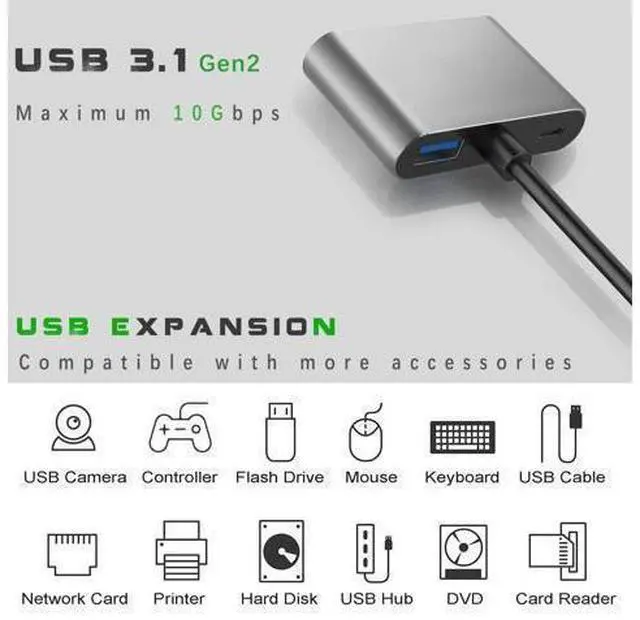 Alt view image 2 of 6 - USB C to Dual HDMI Adapter for Monitor, USBC Laptop Docking Station Dual Monitor Dongle MacBook, USB-C Hub Powered Mac, USB 3.0 to USB C Adapter Cable with Fast Charging Chromebook, Type C Dock