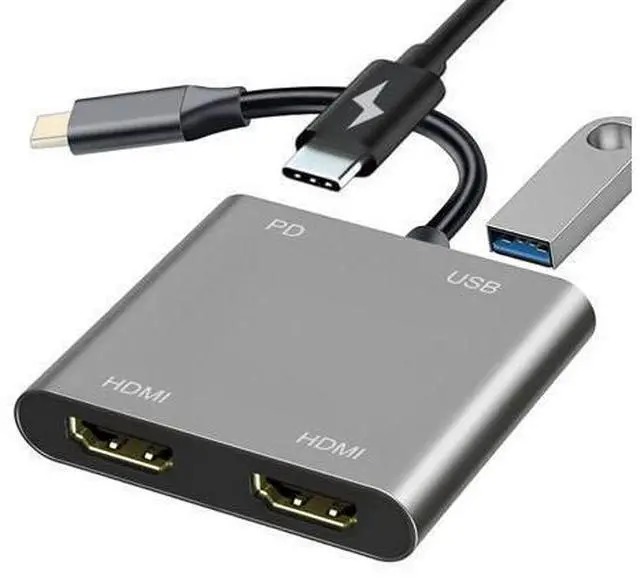 Main image of USB C to Dual HDMI Adapter for Monitor, USBC Laptop Docking Station Dual Monitor Dongle MacBook, USB-C Hub Powered Mac, USB 3.0 to USB C Adapter Cable with Fast Charging Chromebook, Type C Dock