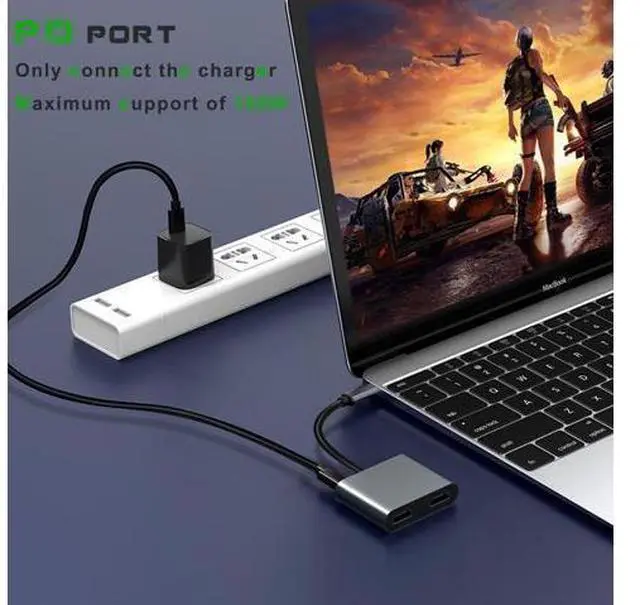Alt view image 3 of 6 - USB C to Dual HDMI Adapter for Monitor, USBC Laptop Docking Station Dual Monitor Dongle MacBook, USB-C Hub Powered Mac, USB 3.0 to USB C Adapter Cable with Fast Charging Chromebook, Type C Dock