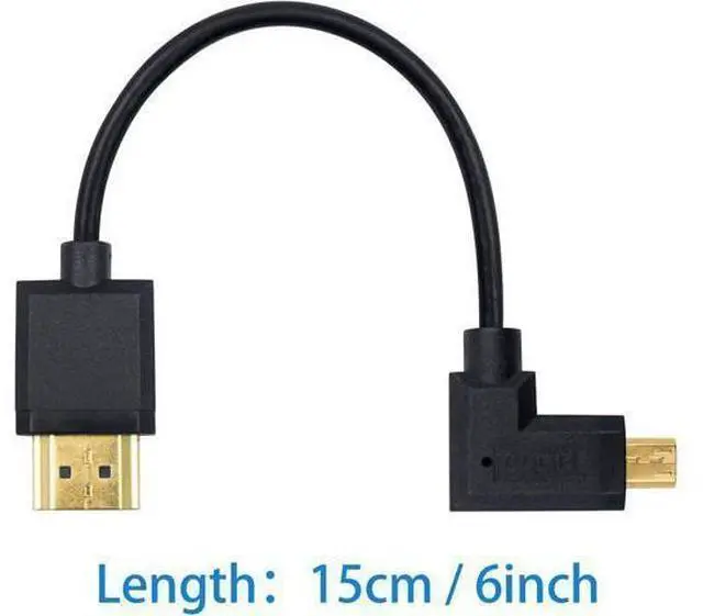 Alt view image 4 of 7 - Micro HDMI to HDMI Adapter Cable - Extreme Thin Right Angle 6 inch/ 15cm for 1080P, 4K, UltraHD, 3D, Ethernet