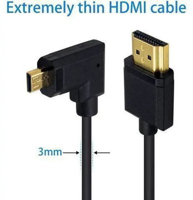 Alt view image 3 of 7 - Micro HDMI to HDMI Adapter Cable - Extreme Thin Right Angle 6 inch/ 15cm for 1080P, 4K, UltraHD, 3D, Ethernet