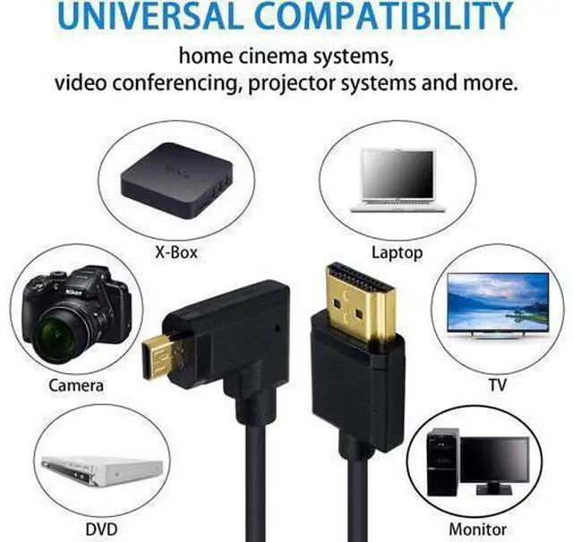Alt view image 5 of 7 - Micro HDMI to HDMI Adapter Cable - Extreme Thin Right Angle 6 inch/ 15cm for 1080P, 4K, UltraHD, 3D, Ethernet