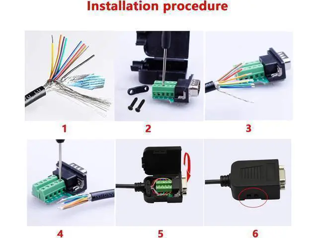 Alt view image 5 of 7 - DB9 Connector Adapter RS232 Serial Port D-SUB Adapter Plate Breakout Board Solder-Free (1-Pair Male+Female with Screwdriver, Black Rubber Core, Long Bolts)