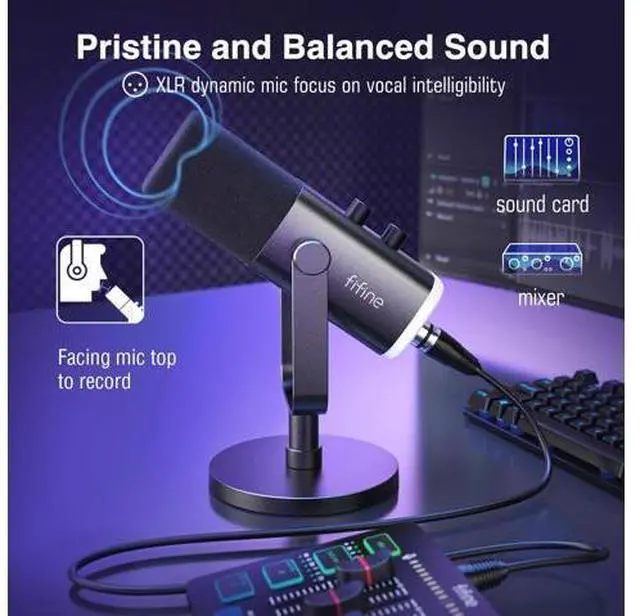 Alt view image 3 of 7 - FIFINE XLR/USB Dynamic Microphone for Podcast Recording, PC Computer Gaming Streaming Mic with RGB Light, Mute Button, Headphones Jack, Desktop Stand, Vocal Mic for Singing YouTube-AmpliGame AM8