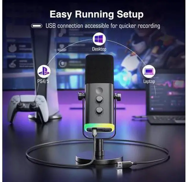 Alt view image 4 of 7 - FIFINE XLR/USB Dynamic Microphone for Podcast Recording, PC Computer Gaming Streaming Mic with RGB Light, Mute Button, Headphones Jack, Desktop Stand, Vocal Mic for Singing YouTube-AmpliGame AM8