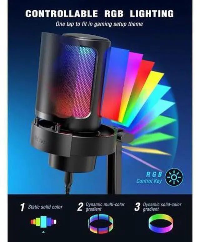 Alt view image 2 of 7 - FIFINE Gaming Microphone, USB PC Mic for Streaming, Podcasts, Recording, Condenser Computer Desktop Mic on Mac/PS4/PS5, with RGB Control, Mute Touch, Headphone Jack, Pop Filter, Stand-AmpliGame A8