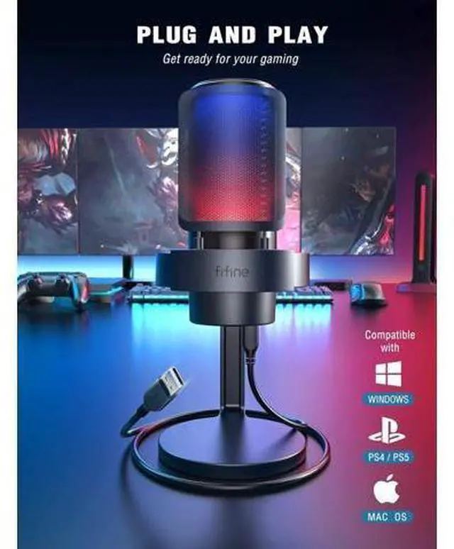 Alt view image 6 of 7 - FIFINE Gaming Microphone, USB PC Mic for Streaming, Podcasts, Recording, Condenser Computer Desktop Mic on Mac/PS4/PS5, with RGB Control, Mute Touch, Headphone Jack, Pop Filter, Stand-AmpliGame A8