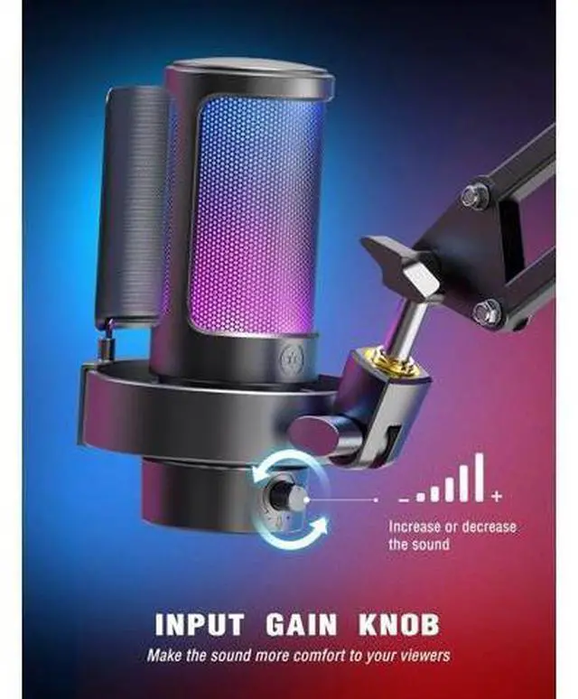 Alt view image 5 of 7 - FIFINE Gaming Microphone, USB PC Mic for Streaming, Podcasts, Recording, Condenser Computer Desktop Mic on Mac/PS4/PS5, with RGB Control, Mute Touch, Headphone Jack, Pop Filter, Stand-AmpliGame A8
