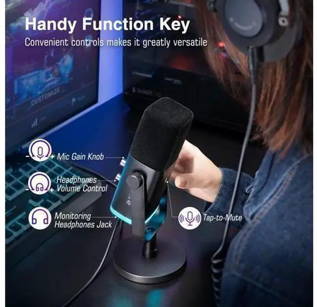 Alt view image 6 of 7 - FIFINE XLR/USB Dynamic Microphone for Podcast Recording, PC Computer Gaming Streaming Mic with RGB Light, Mute Button, Headphones Jack, Desktop Stand, Vocal Mic for Singing YouTube-AmpliGame AM8