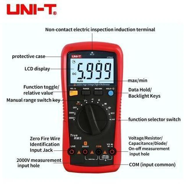 Alt view image 3 of 7 - Multimeter clamp Meter UT892 2000V High Voltage Digital Multimeter for Mine AC DC Voltmeter True RMS Capacitor Tester Frequency Meter(UT892)