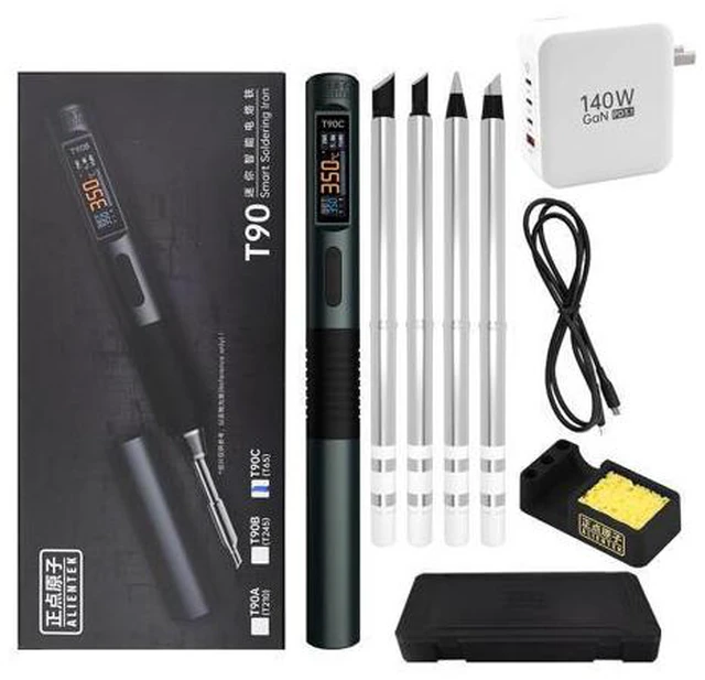 Main image of T90 Smart Soldering Iron 140W PD3.0 QC Fast Heating Digital Soldering Pen with LCD Display, Portable USBC Soldering Tool for Electronics Repair, DIY, PCB Soldering (T90C soldering iron Set)
