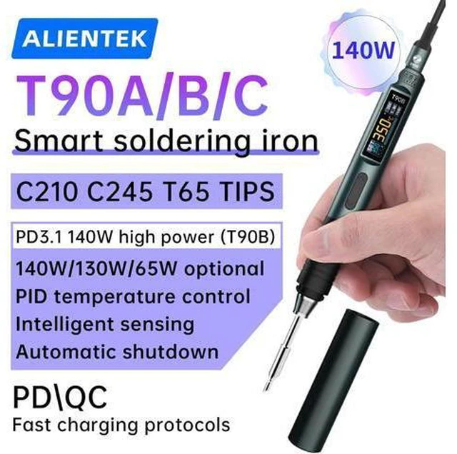 Alt view image 2 of 7 - T90 Smart Soldering Iron 140W PD3.0 QC Fast Heating Digital Soldering Pen with LCD Display, Portable USBC Soldering Tool for Electronics Repair, DIY, PCB Soldering (T90C soldering iron Set)