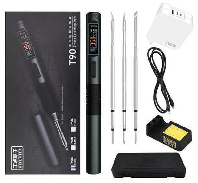 Main image of T90 Smart Soldering Iron 140W PD3.0 QC Fast Heating Digital Soldering Pen with LCD Display, Portable USBC Soldering Tool for Electronics Repair, DIY, PCB Soldering (T90A soldering iron Set)