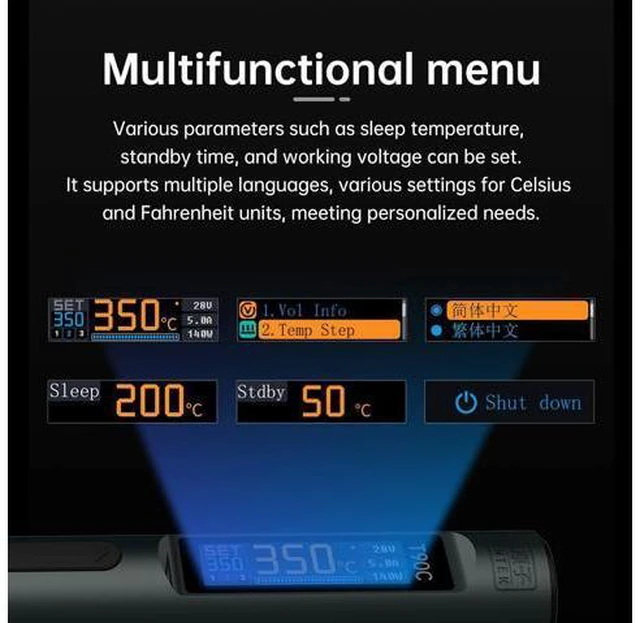 Alt view image 4 of 7 - T90 Smart Soldering Iron 140W PD3.0 QC Fast Heating Digital Soldering Pen with LCD Display, Portable USBC Soldering Tool for Electronics Repair, DIY, PCB Soldering (T90C soldering iron Set)