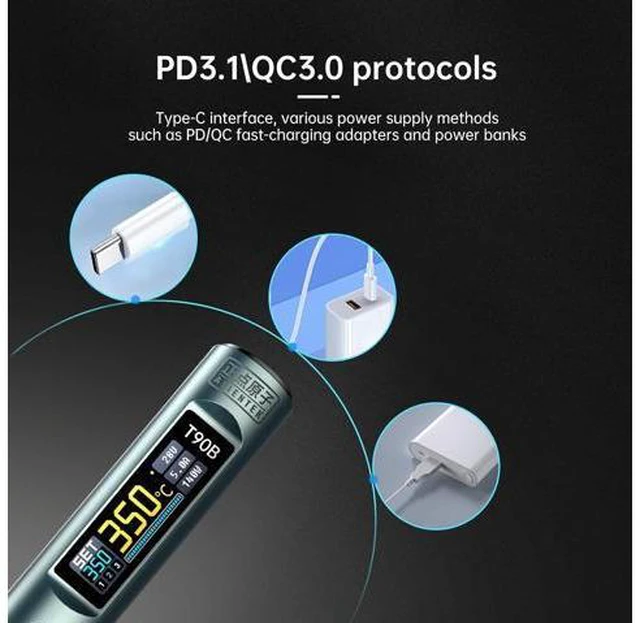 Alt view image 6 of 7 - T90 Smart Soldering Iron 140W PD3.0 QC Fast Heating Digital Soldering Pen with LCD Display, Portable USBC Soldering Tool for Electronics Repair, DIY, PCB Soldering (T90C soldering iron Set)