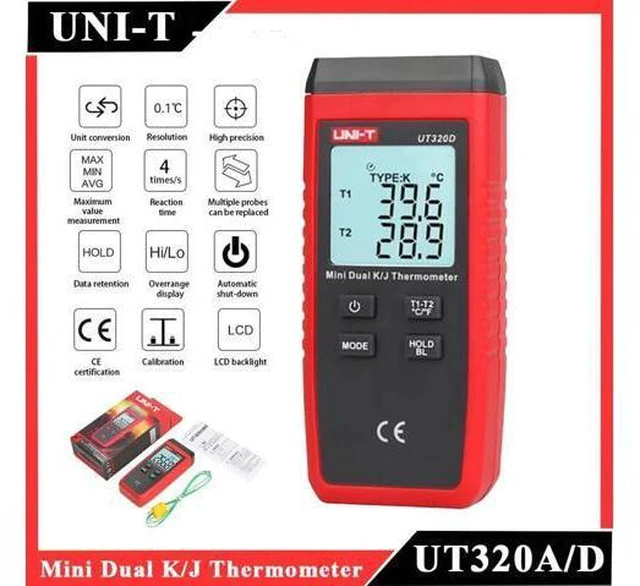 Alt view image 6 of 7 - Industrial Thermometer UT320D Digital Thermometer : Mini Dual Thermocouple Type K J High Temperature Meter -50 to 1200 Tester