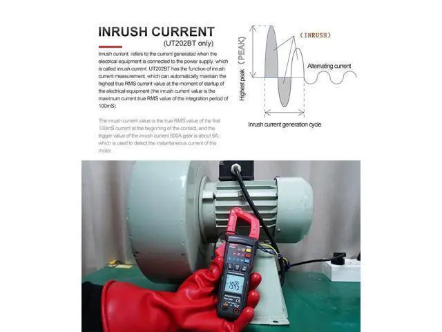 Alt view image 6 of 7 - Multimeter clamp Meter UT202B UT202BT Digital clamp Meter 600A DC Current Pliers Ammeter Voltage Tester Temperature Frequency Meter Auto Range(UT202BT)