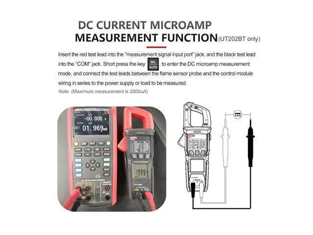Alt view image 7 of 7 - Multimeter clamp Meter UT202B UT202BT Digital clamp Meter 600A DC Current Pliers Ammeter Voltage Tester Temperature Frequency Meter Auto Range(UT202BT)