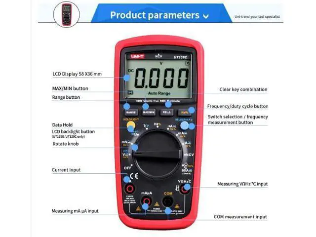 Alt view image 5 of 7 - Multimeter clamp Meter UT139A UT139B UT139C UT139D UT139E UT139S True RMS Digital Multimeter MAX/MIN/REL Modes Auto/Manual Ranges Selectable(UT139C)
